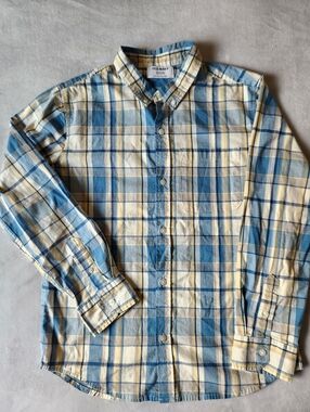 Old Navy Boy's Blue and Cream Plaid Button-Down Shirt